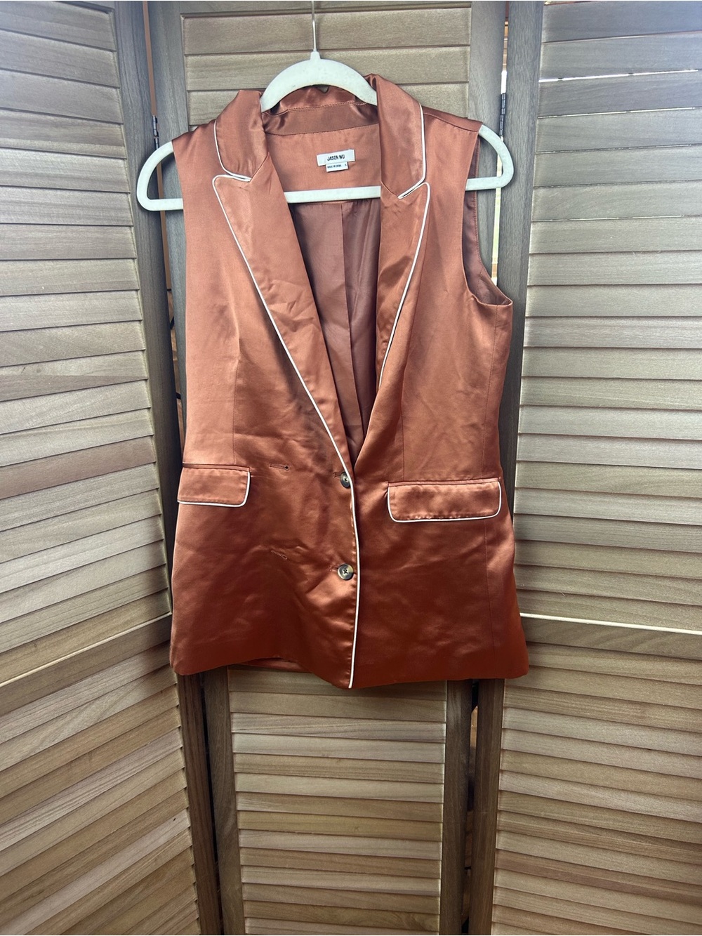 Jason Wu Satin Sleeveless Longline Blazer Vest Copper Brown Size Small